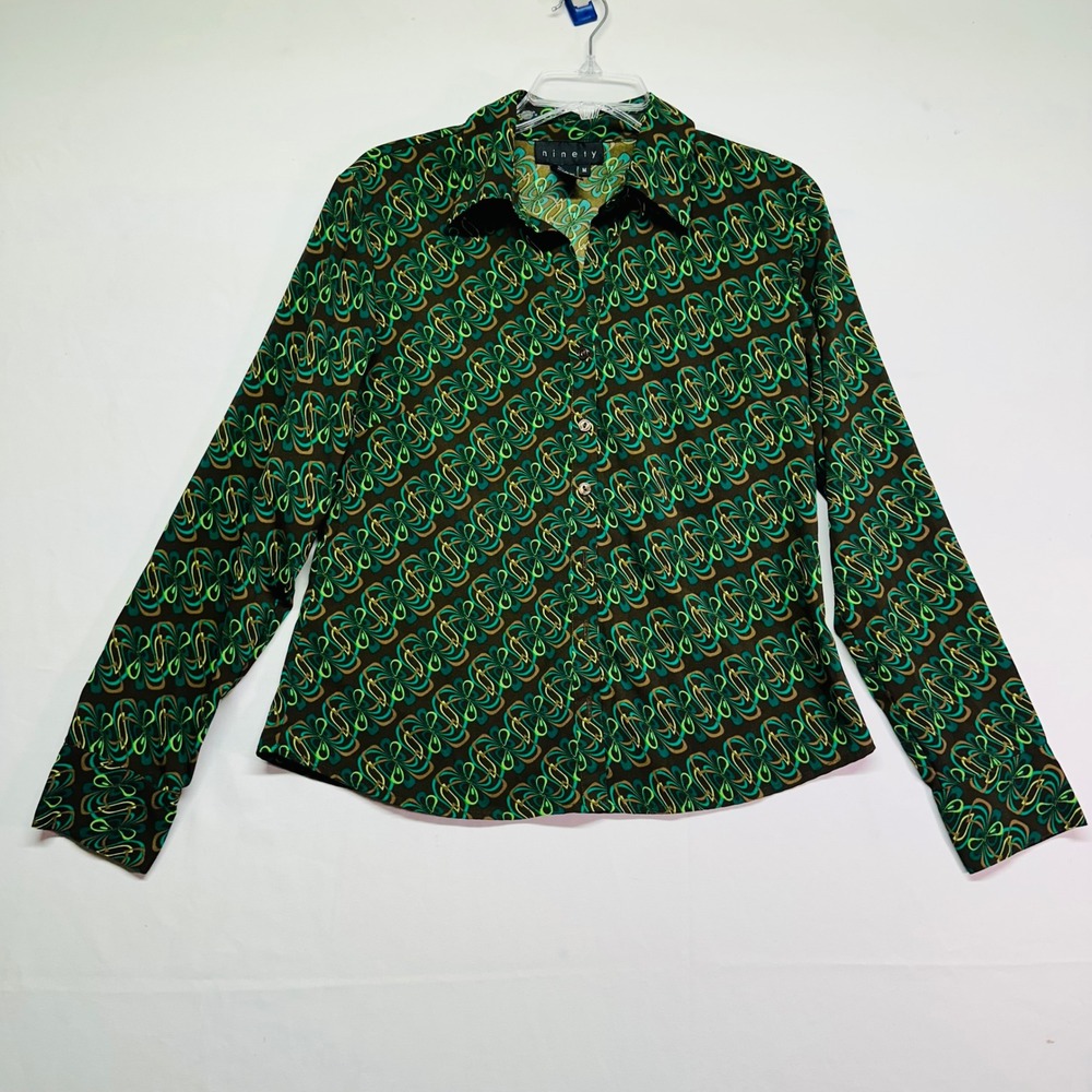 Ninety Green Long‎ Sleeved Button Down Retro Style Shirt Contemporary Women's M